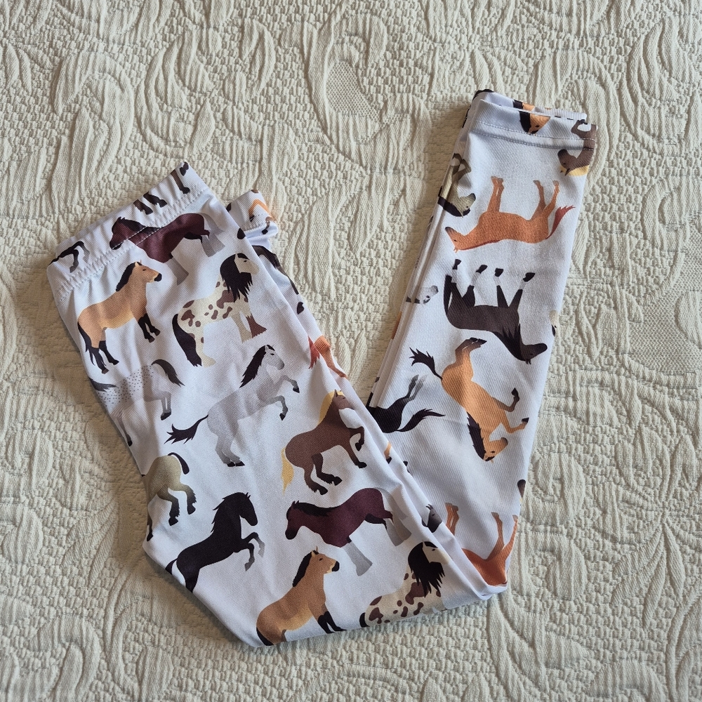 Urban Smalls girls size 8 years horse design leggings elastic waist vguc